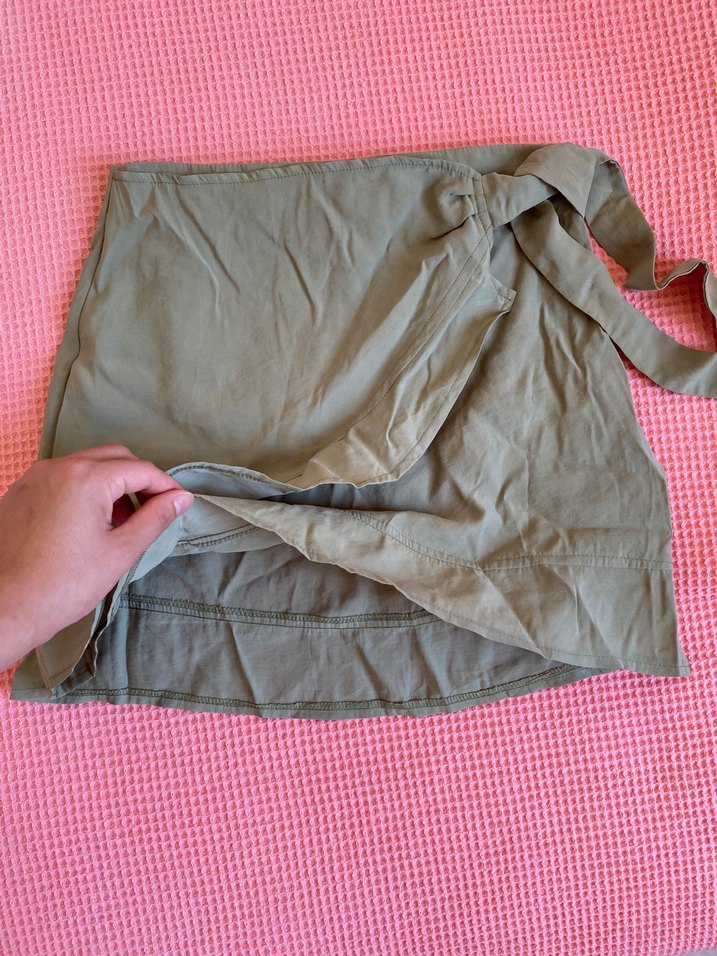 Drapeli Haki Midi Kadın Etek - Görsel 3