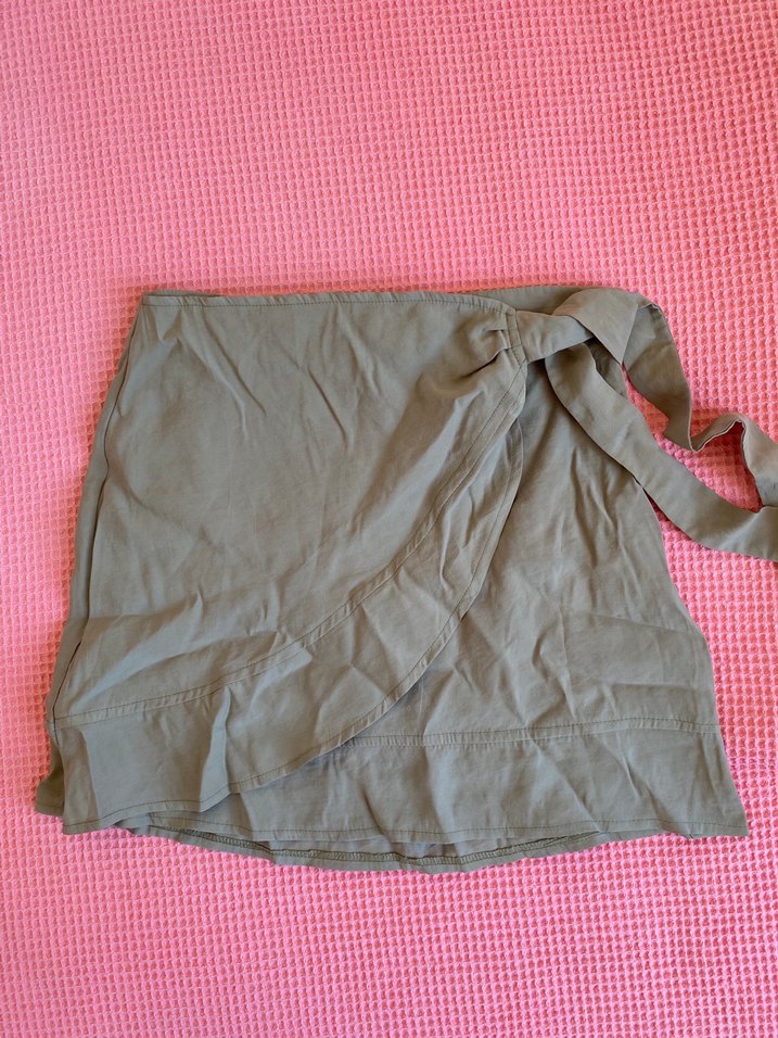 Drapeli Haki Midi Kadın Etek - Görsel 2