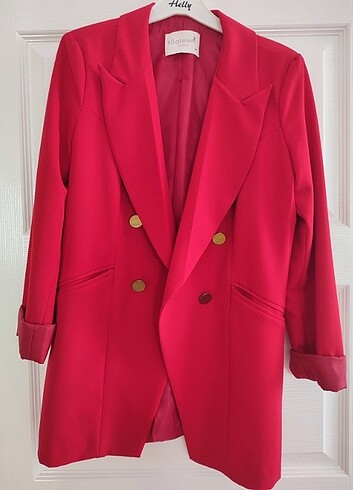 Saten Sateen kırmızı blazer ceket 