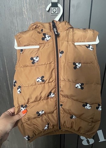 Erkek Çocuk Kahverengi Mickey Mouseli Kapüşonlu Yelek