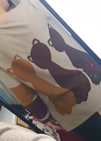 s Beden Bohem Tarzı Örgü Kedi Desenli Kazak tunik