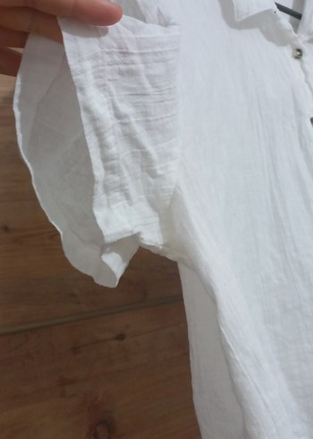 xl Beden beyaz Renk Düğmeli Beyaz Keten Kısa Kollu Gömlek