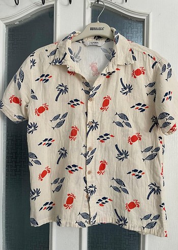 Erkek Keten Kısa Kollu Desenli Gömlek - Görsel 5