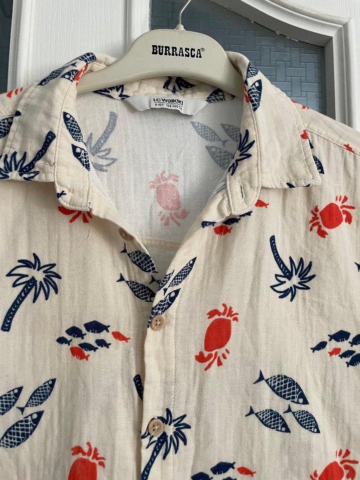 Erkek Keten Kısa Kollu Desenli Gömlek - Görsel 2