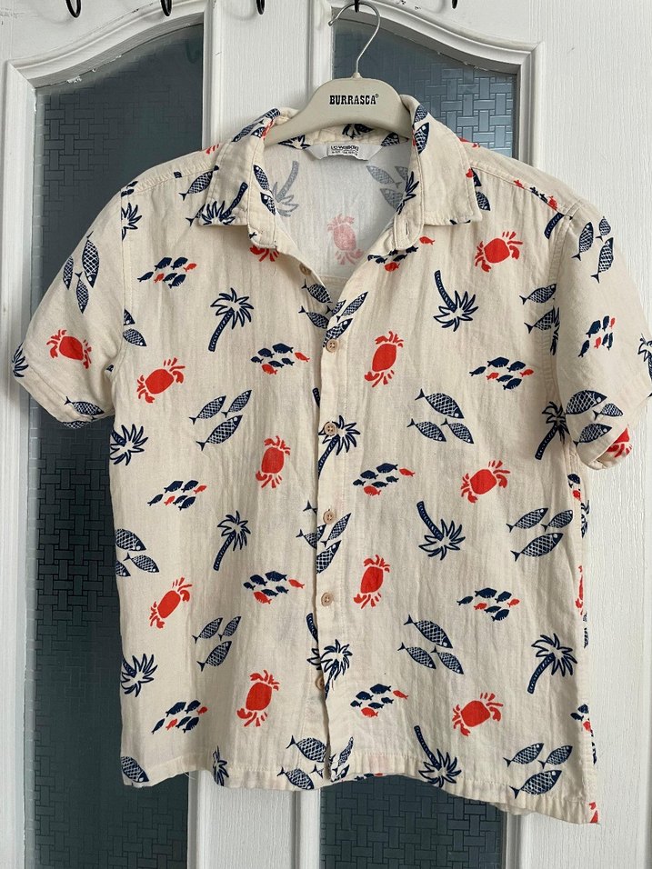 Erkek Keten Kısa Kollu Desenli Gömlek - Görsel 5