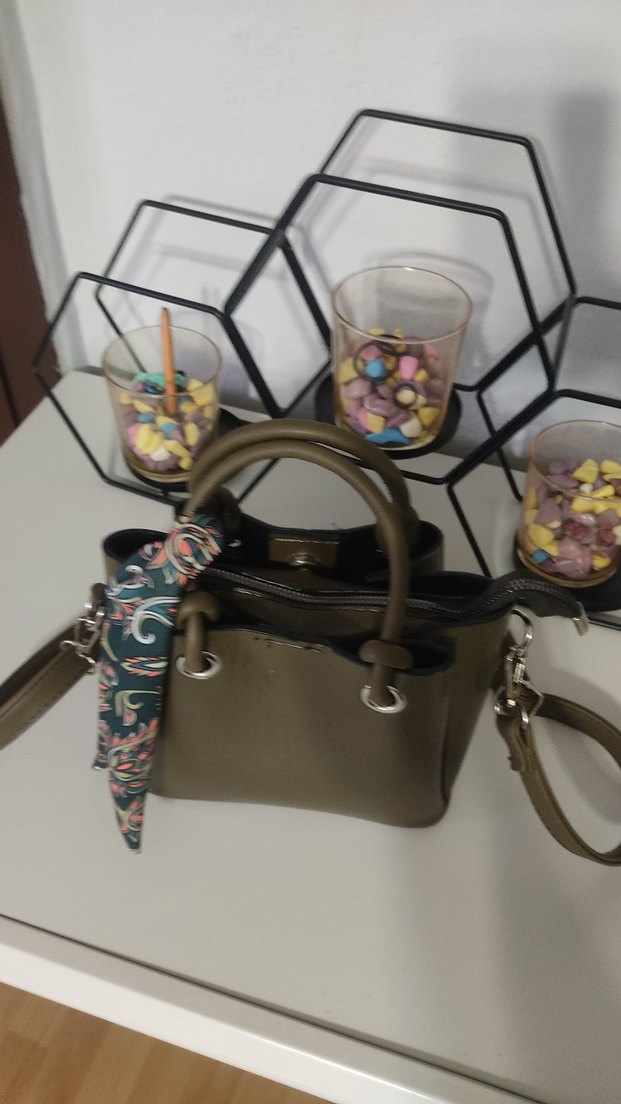 Kahverengi Deri Desenli Kadın Çanta - Görsel 2