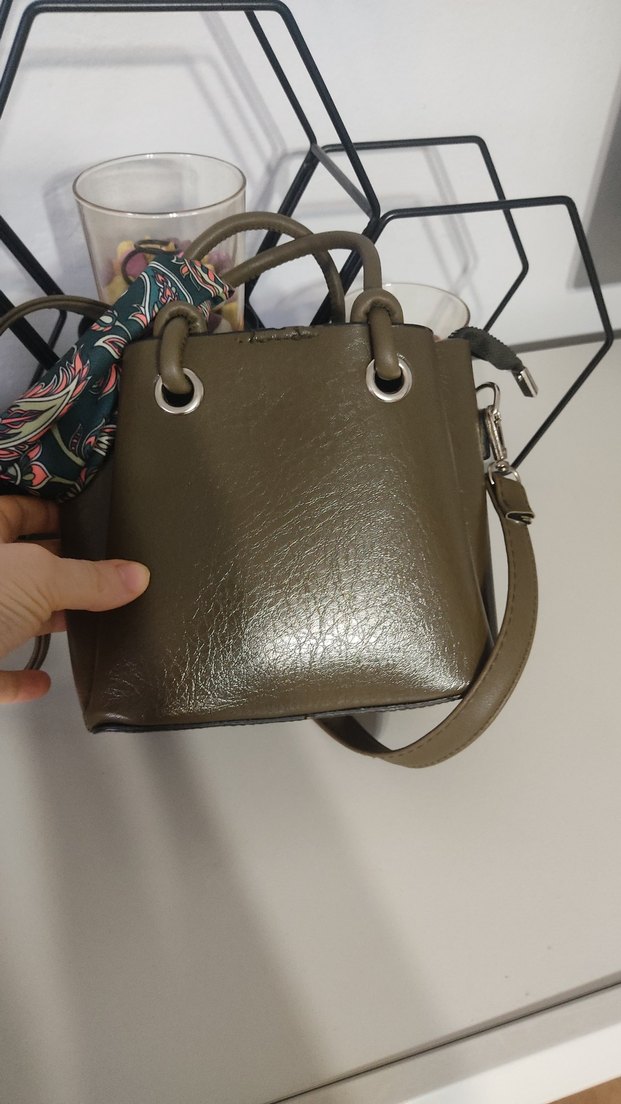 Kahverengi Deri Desenli Kadın Çanta - Görsel 4