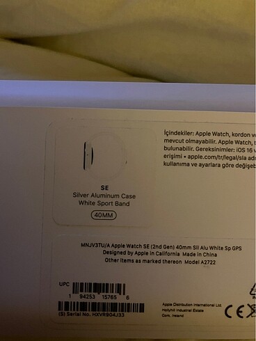 Beden beyaz Renk APPLE WATCH SAAT 2.NESİL SE