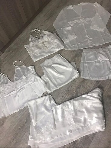 l Beden beyaz Renk Saten 6 lı set pijama takımı