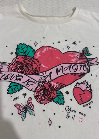 Beyaz Kız Çocuk Baskılı Kısa Kollu Tişört - Görsel 2