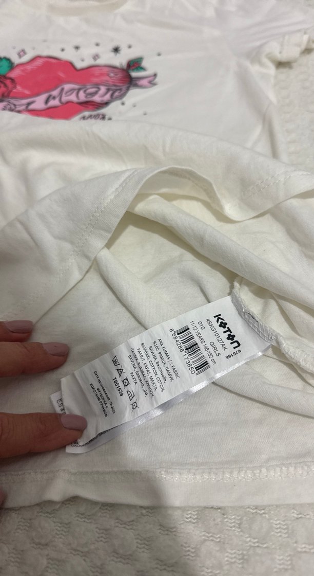 Beyaz Kız Çocuk Baskılı Kısa Kollu Tişört - Görsel 4