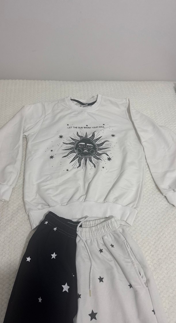 Beyaz Siyah Baskılı Kız Eşofman Takımı - Görsel 2