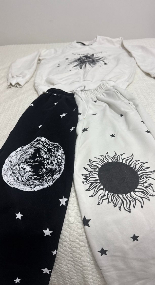 Beyaz Siyah Baskılı Kız Eşofman Takımı - Görsel 3