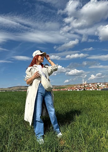 Beyaz Midi Denim Trençkot - Görsel 2