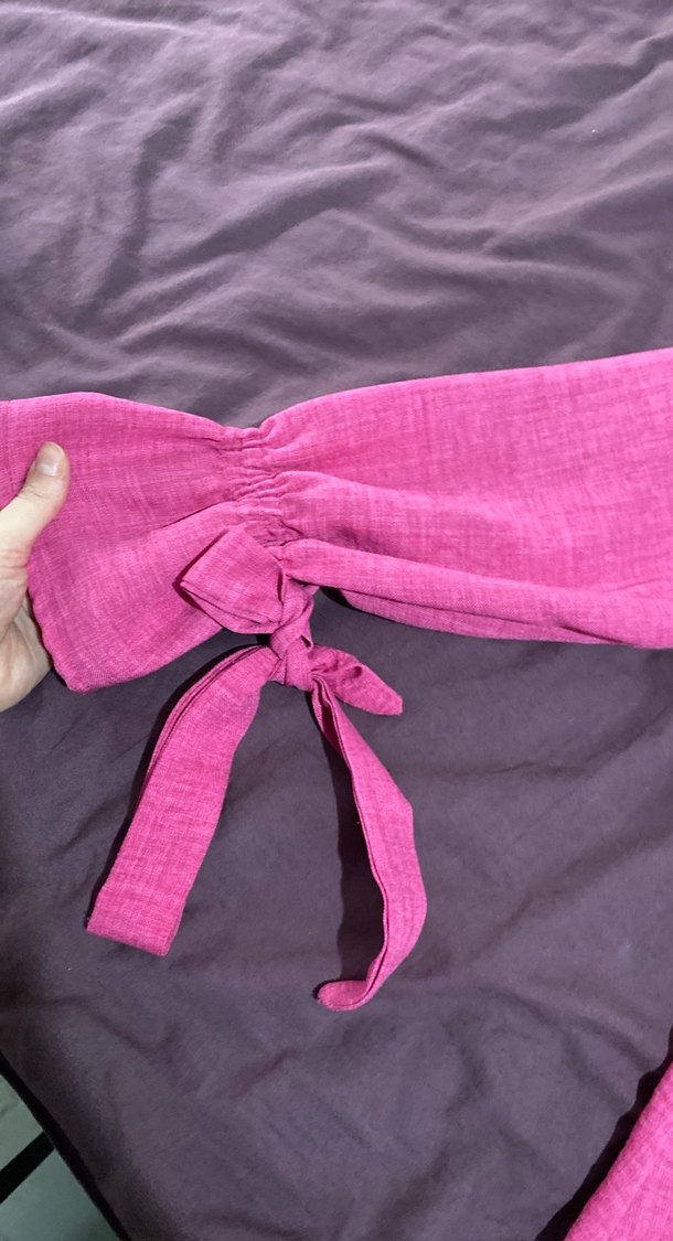 Düğmeli Pembe Keten Kadın Gömlek - Görsel 2