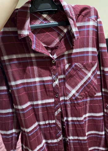 Bordo Pamuklu Uzun Kollu Kadın Gömlek - Görsel 5