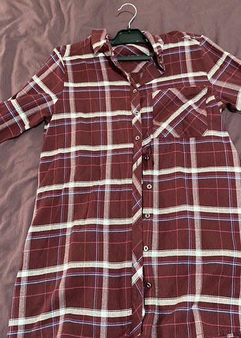 Bordo Pamuklu Uzun Kollu Kadın Gömlek - Görsel 3