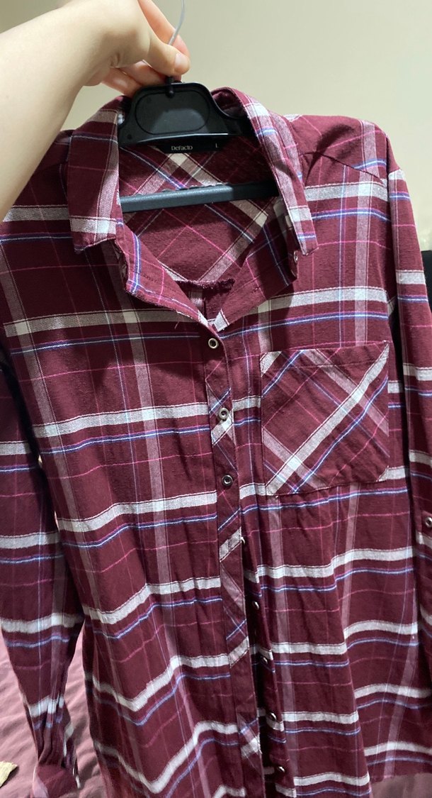 Bordo Pamuklu Uzun Kollu Kadın Gömlek - Görsel 5