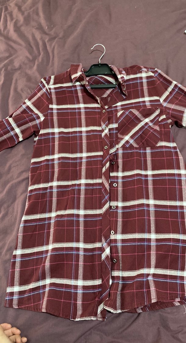 Bordo Pamuklu Uzun Kollu Kadın Gömlek - Görsel 3