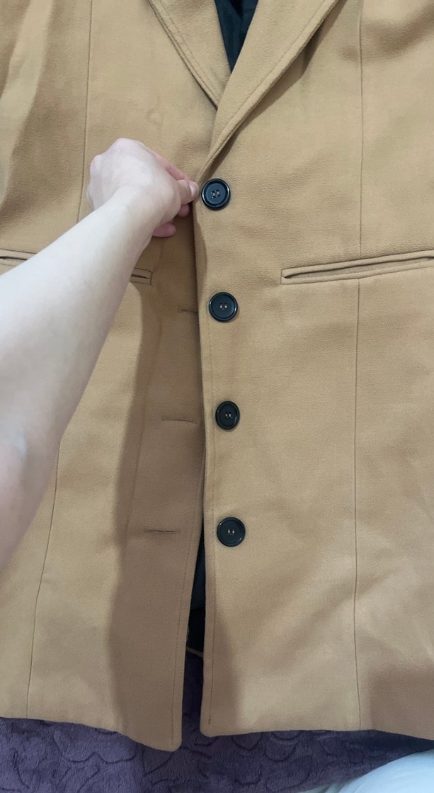 Düğmeli Süet Kadın Uzun Kaban - Görsel 2