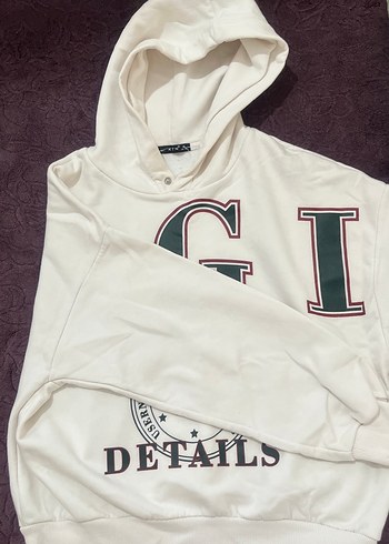 Beyaz Kapüşonlu Sweatshirt - Görsel 2