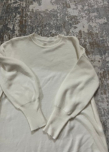 Kadın Beyaz Uzun Kollu Pamuklu Basic Kazak - Görsel 3