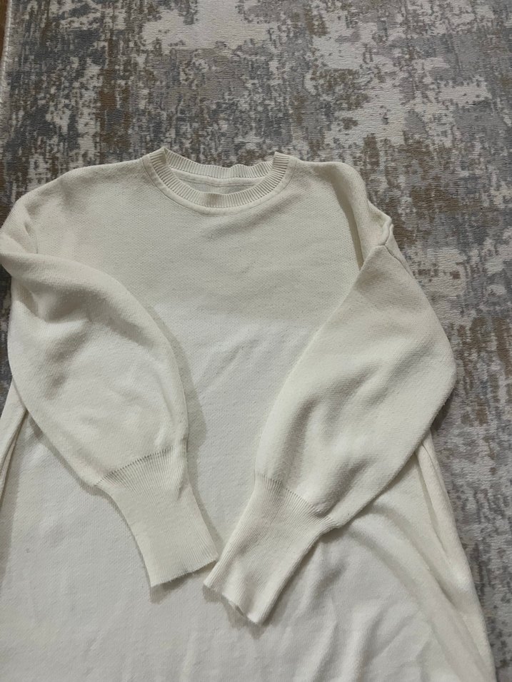 Kadın Beyaz Uzun Kollu Pamuklu Basic Kazak - Görsel 3