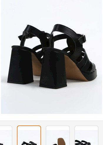 Kadın Siyah Kareli Platform Topuklu Sandalet - Görsel 3