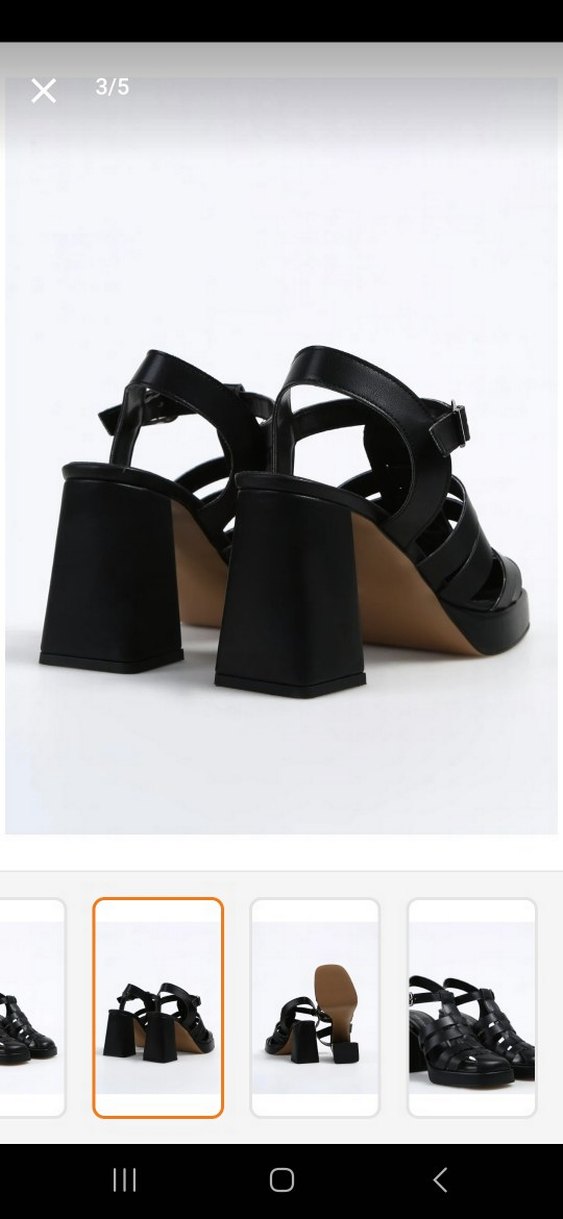 Kadın Siyah Kareli Platform Topuklu Sandalet - Görsel 3