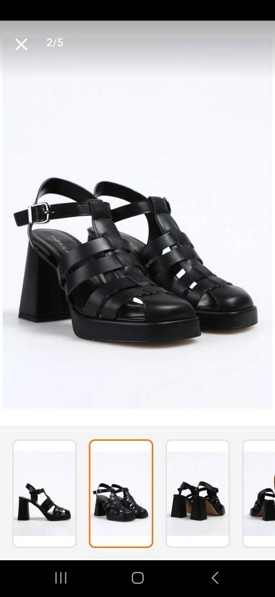 Kadın Siyah Kareli Platform Topuklu Sandalet - Görsel 2