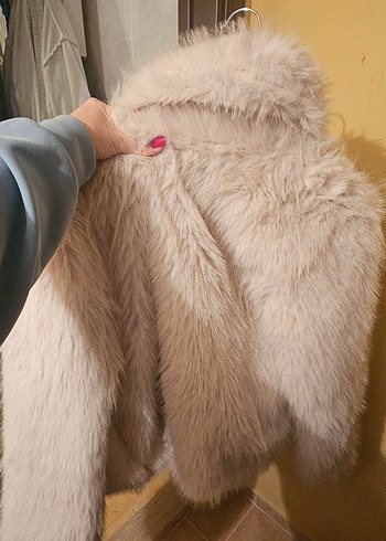 Kürk Detaylı krem Midi Boy Kadın Mont - Görsel 5