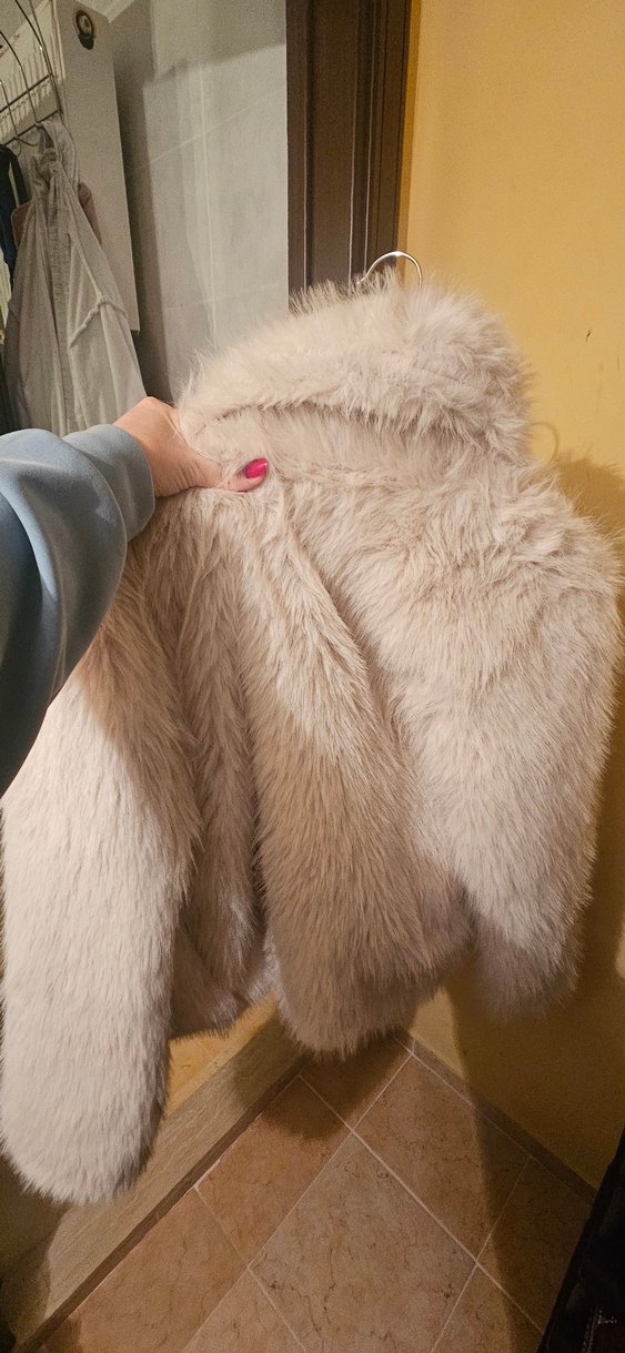 Kürk Detaylı krem Midi Boy Kadın Mont - Görsel 5