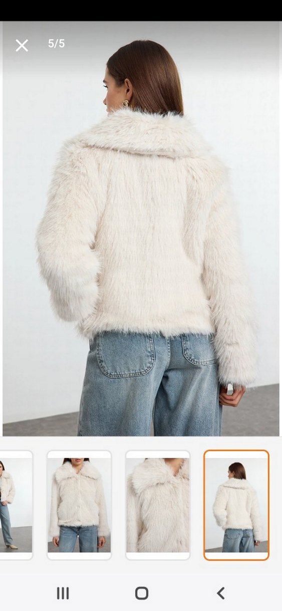 Kürk Detaylı krem Midi Boy Kadın Mont - Görsel 3