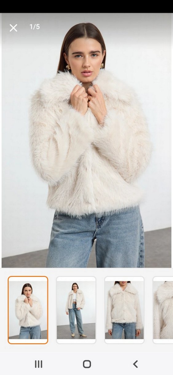 Kürk Detaylı krem Midi Boy Kadın Mont - Görsel 2