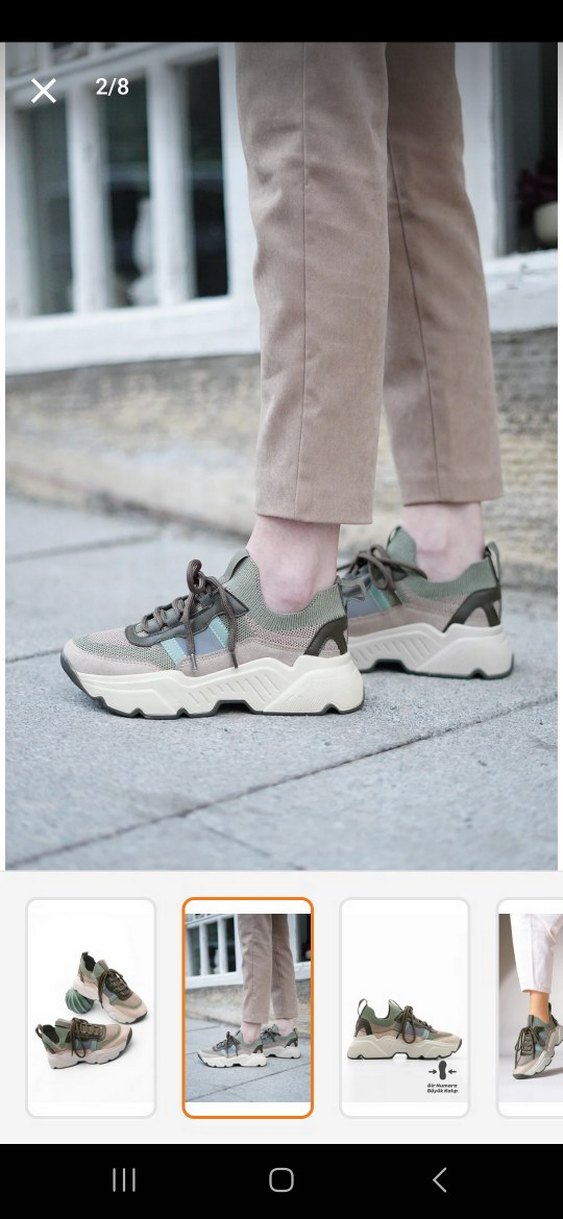 Bağcıklı, platform topuklu khaki spor ayakkabı - Görsel 2