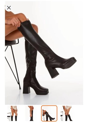 siyah Deri Tokalı Dizüstü Platform Çizme - Görsel 2