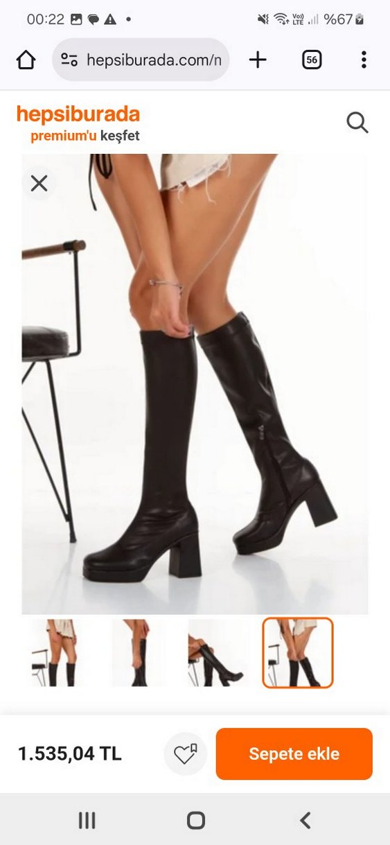 siyah Deri Tokalı Dizüstü Platform Çizme - Görsel 3