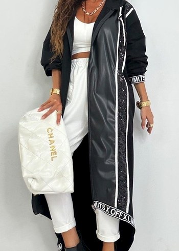 Siyah Kapüşonlu Uzun Salaş Elbise - Görsel 2