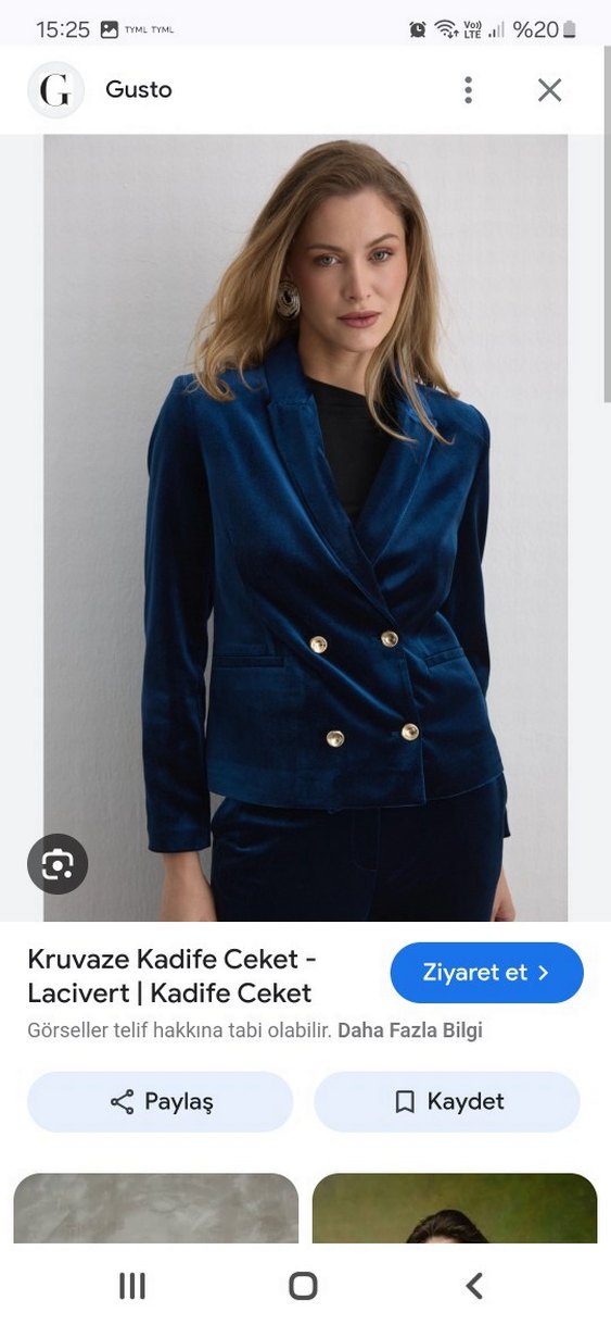 Lacivert Kadife Düğmeli Kadın Blazer Ceket pantolon takim - Görsel 4