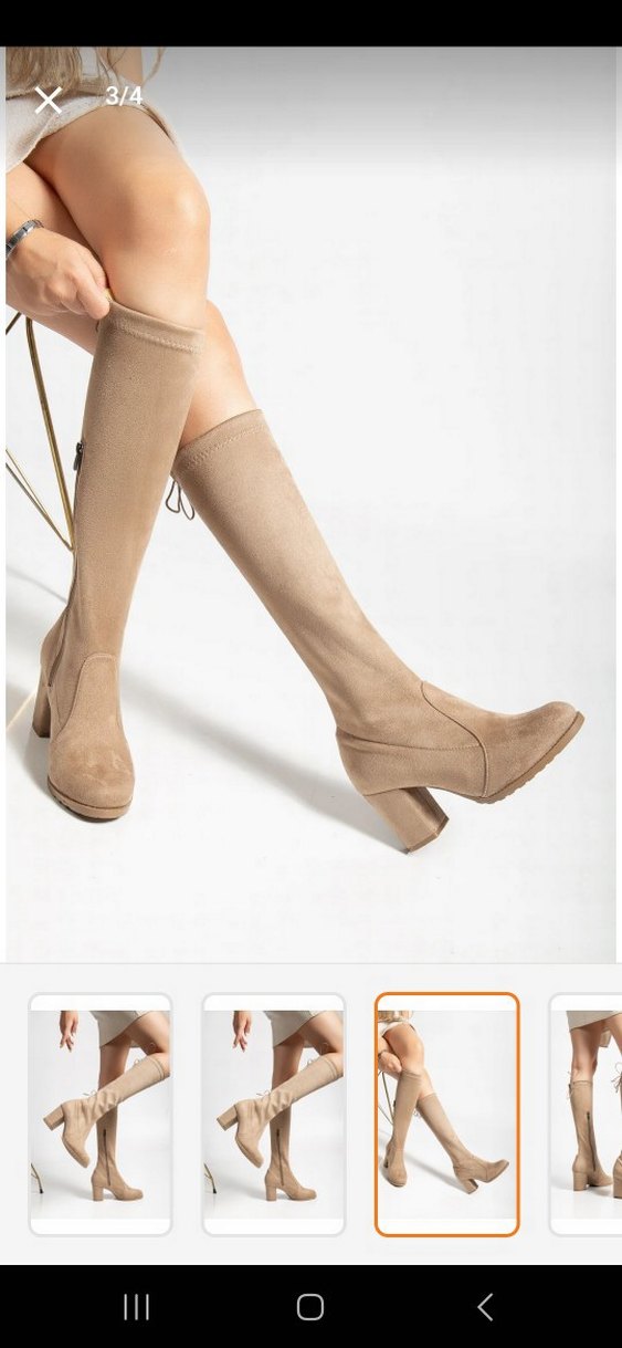 Bej Süet Diz Üstü Kadın cizme - Görsel 2