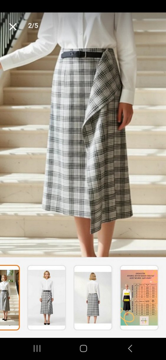 Ekose Desenli Midi Etek - Görsel 2