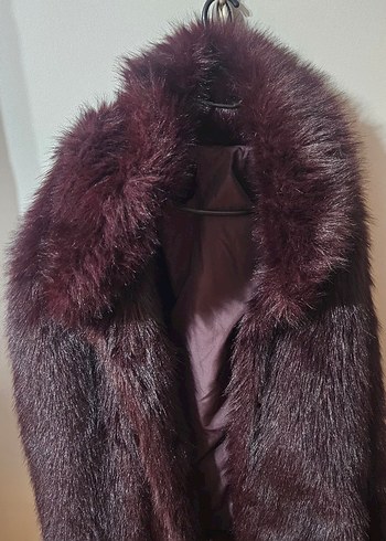 Bordo Peluş Detaylı Kadın Kaban - Görsel 2