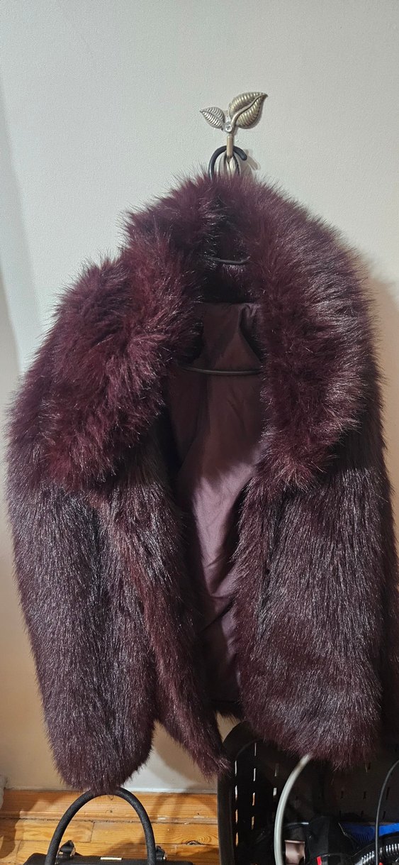 Bordo Peluş Detaylı Kadın Kaban - Görsel 2