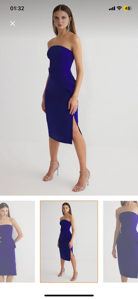 Parlak Lacivert Straplez Mini Abiye Elbise - Görsel 4