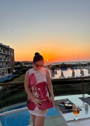 Zara Pembe Mini Transparan Bağlamalı Elbise
