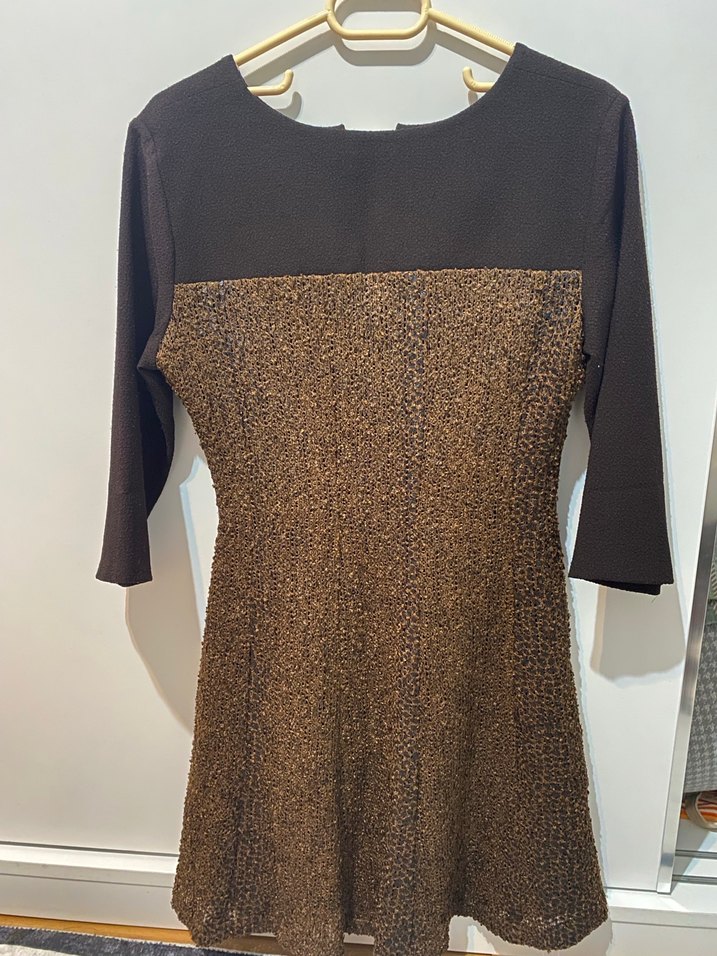 Kahverengi V Yaka Triko Elbise - Görsel 2