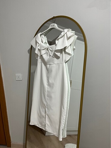Trendyol & Milla Bridal ekru astarlı volanlı dokuma abiye gece elbisesi