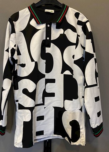 Siyah Baskılı Uzun Kollu Erkek Polo Tişört - Görsel 2