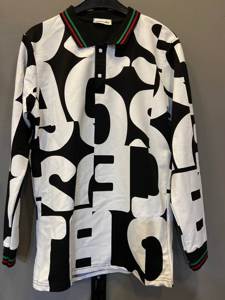 Siyah Baskılı Uzun Kollu Erkek Polo Tişört - Görsel 2