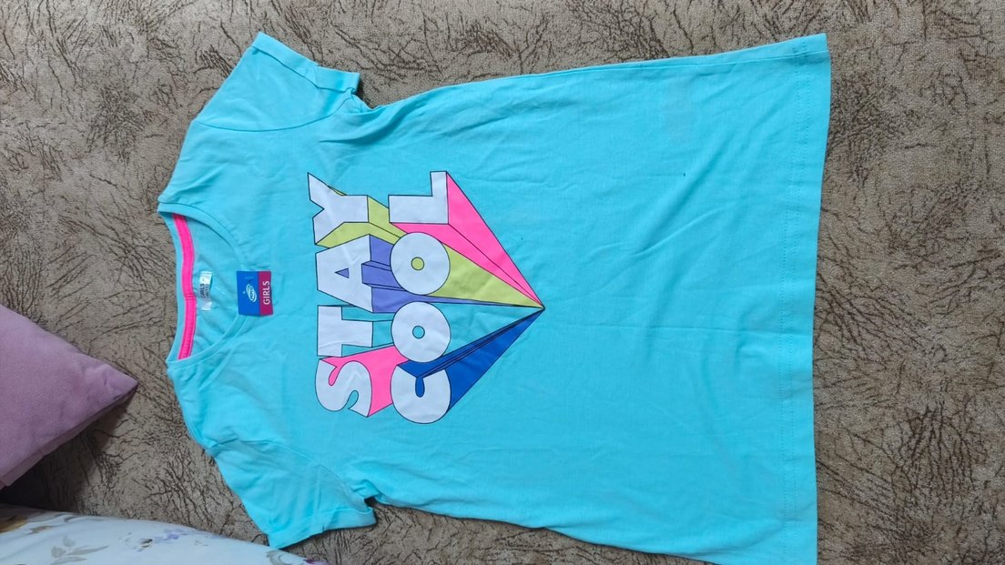 Turkuaz Renkli Baskılı Kız Tişörtü - Görsel 2